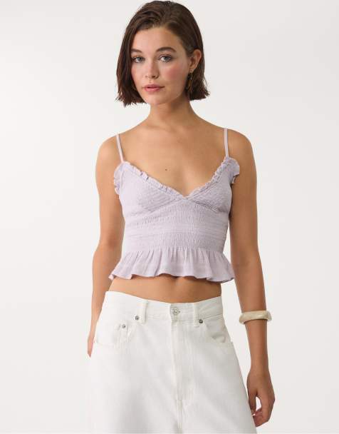 Stradivarius Fitted top with ruffles in lilac - view 1