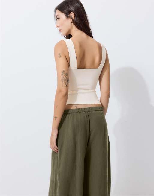 Stradivarius Fitted wide-strap top in ice, 2 of 4
