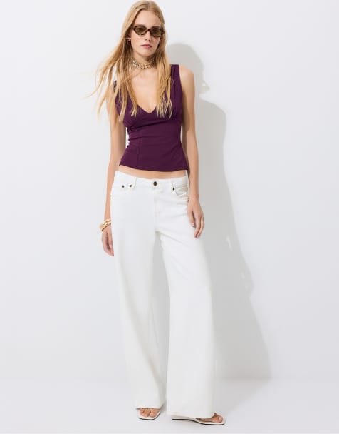 Stradivarius Fitted wide-strap top in purple - view 1