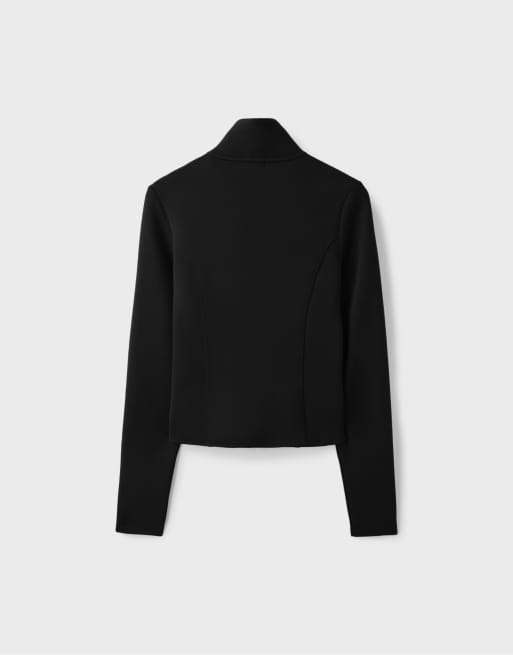Stradivarius Fitted zip-up sweatshirt in black, 7 of 7