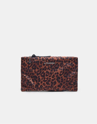 Flache Kosmetiktasche in Braun mit Leopardenmuster Braun M
