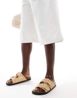 Stradivarius - Flache Sandalen in Beige mit Doppelschnalle-Neutral