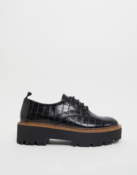 Stradivarius – Flache Schuhe in Kroko-Schwarz