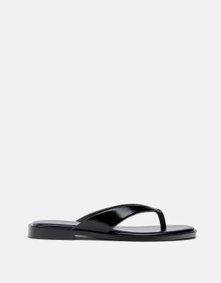 Flache Zehenstegsandalen in Schwarz Schwarz 39