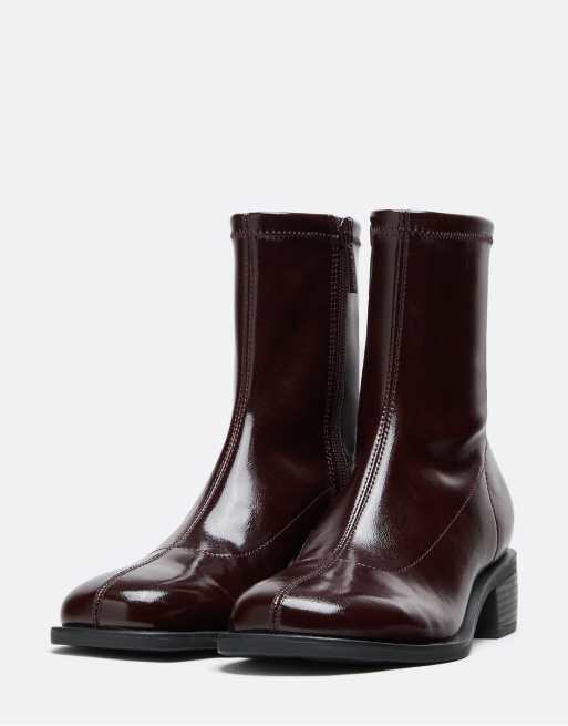 Stradivarius flade stretch ankelstøvler i mørk burgundy, 2 af 4