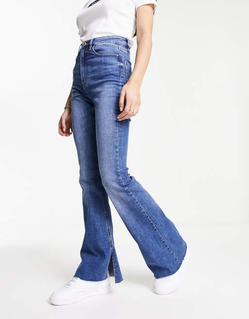 Stradivarius Flare Jean With Side Split in Blue