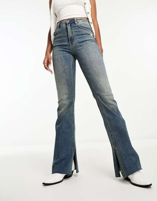 Bershka high waisted flared jeans in indigo wash