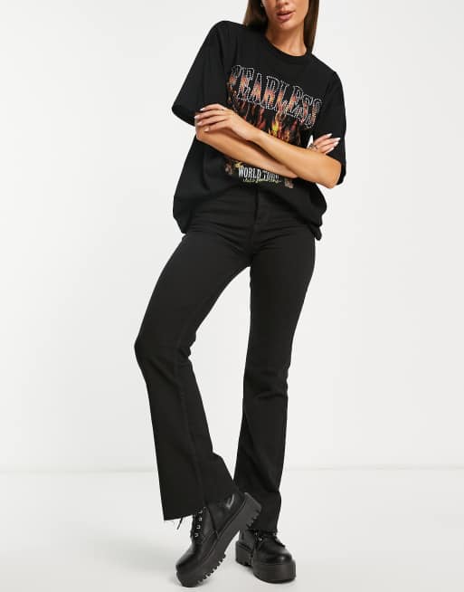 Stradivarius flare jeans with side slit detail in black