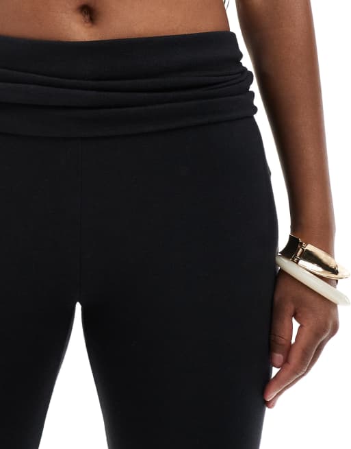 Stradivarius flare legging with fold over waist in black