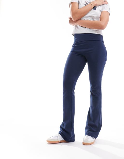 Stradivarius flare legging with fold over waist in navy