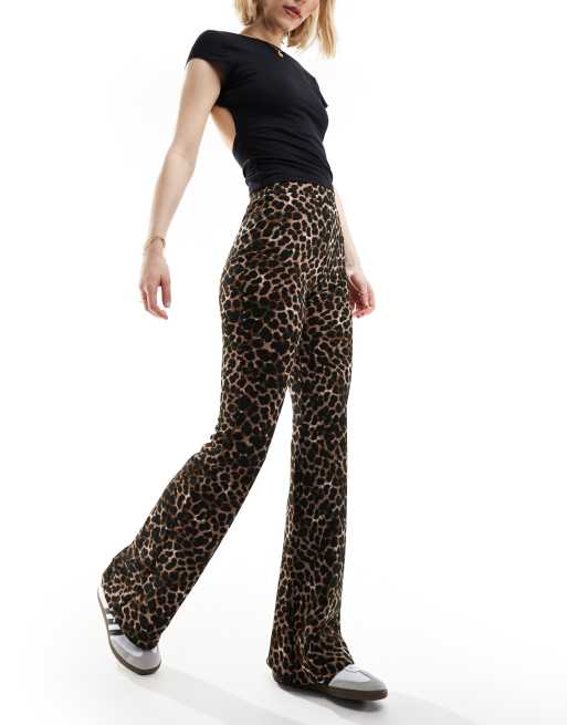 Cow Print High-Rise Flare Pants