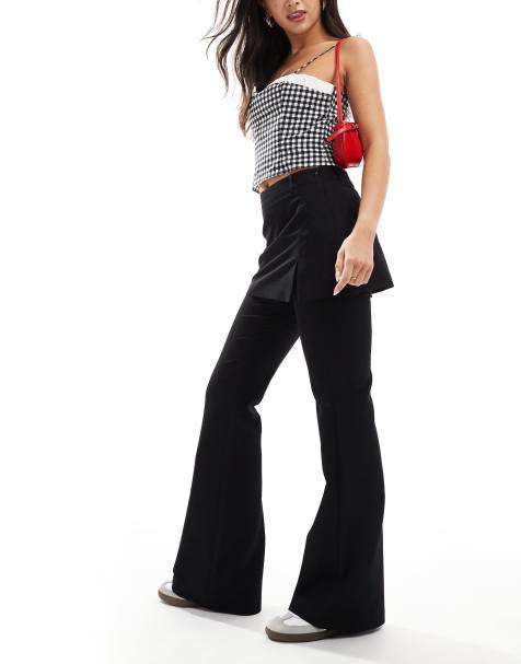 Stradivarius flare trouser with skirt in black - view 1