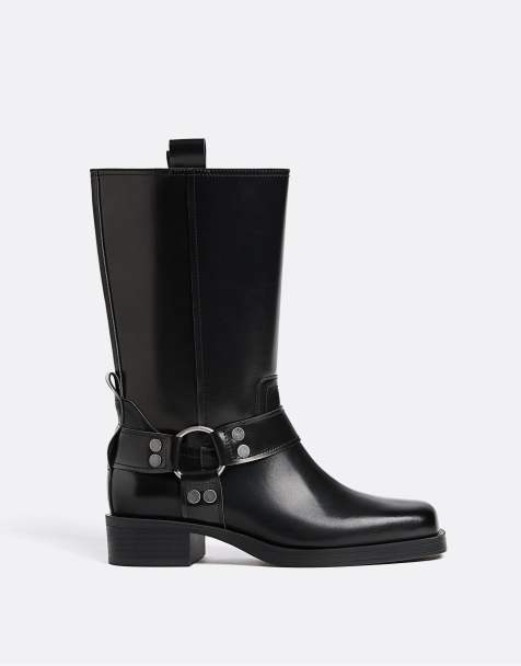 Stradivarius Flat biker ankle boots with buckles in black - view 1