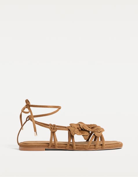 Stradivarius flat floral sandals in brown - view 1