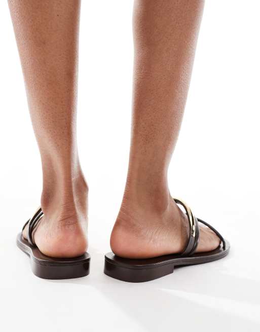Stradivarius flat sandals with metal detail in brown