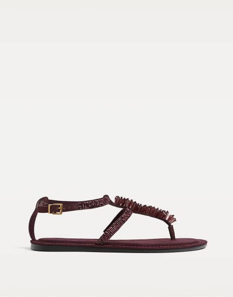 Stradivarius flat sandals with rhinestones in brown - view 1
