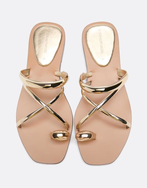 Stradivarius Flat slide sandals with detail in gold - view 1