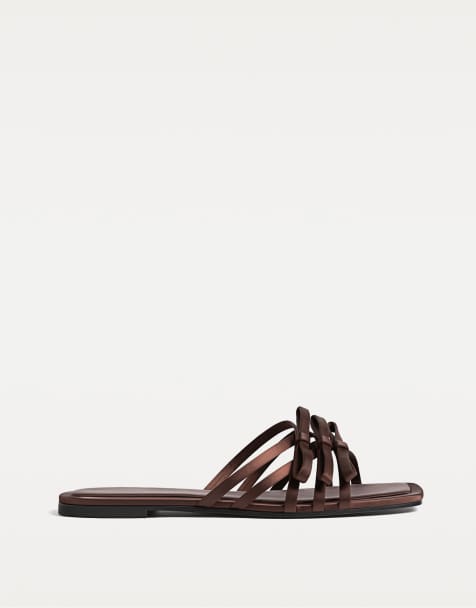 Stradivarius flat slider sandals in brown - view 1