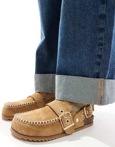 Stradivarius flat slingback shoes in light brown faux suede - view 1