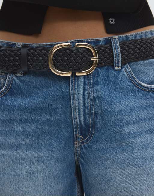 Stradivarius flätat skärp med dubbelt spänne i svart, 3 av 4