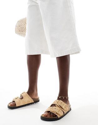 flatform double buckle sandal in beige