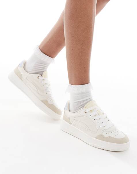 Stradivarius flatform sneakers in beige and white - view 1