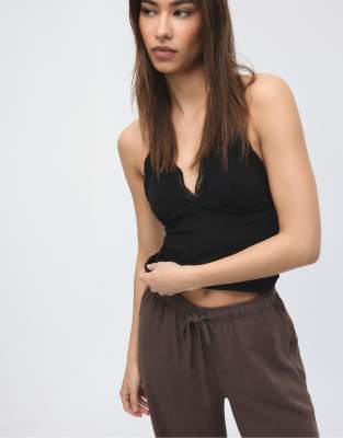 Stradivarius - Fließende Hose aus Leinenmix in Braun-Brown