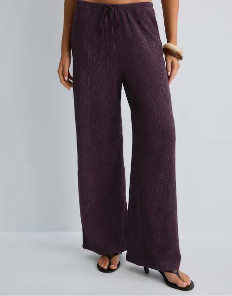 Stradivarius – Fließende Hose in Lila mit Knittereffekt - view 1