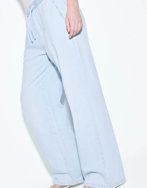 Stradivarius – Fließende Jeans in mittlerem Hellblau mit Kordelzug, 2 von 4