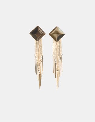 Stradivarius - Fließende, rautenförmige Ketten-Ohrringe in Gold-Optik-Gelb