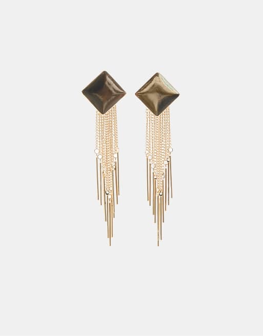 Stradivarius – Fließende, rautenförmige Ketten-Ohrringe in Gold-Optik