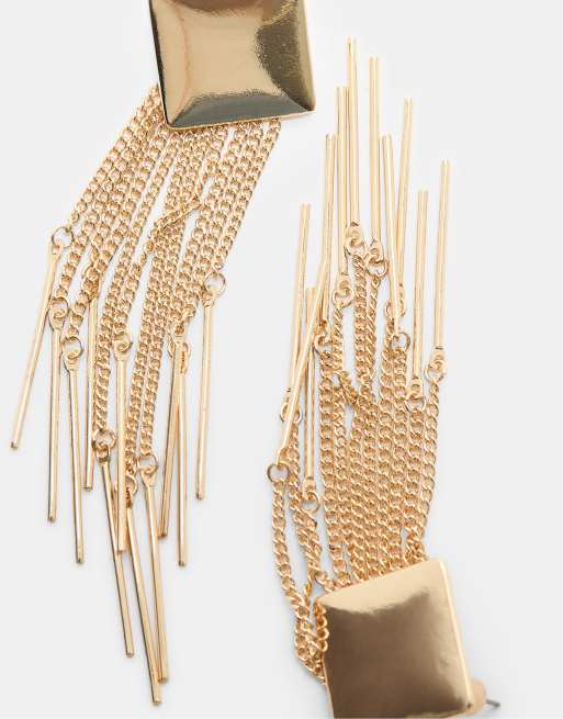 Stradivarius – Fließende, rautenförmige Ketten-Ohrringe in Gold-Optik, 3 von 3