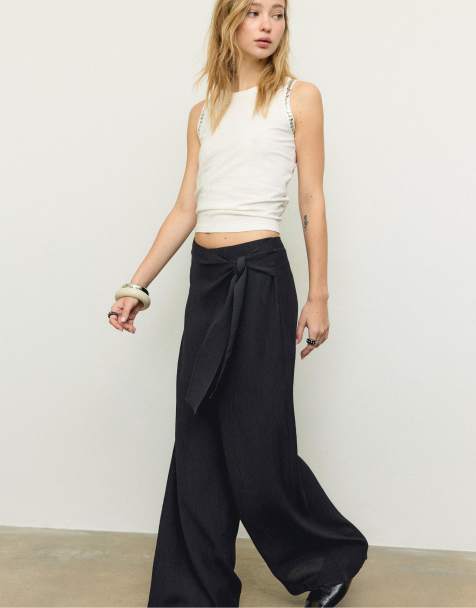 Stradivarius – Fließende Sarong-Hose in Schwarz - view 1