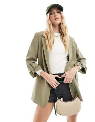 Stradivarius - Fließender Blazer in Khaki-Grün