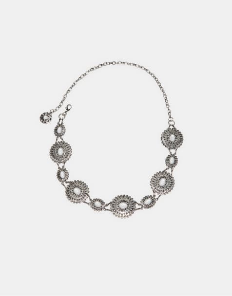 Stradivarius Floral chain belt in grey - view 1