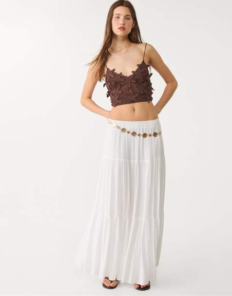 Stradivarius floral crochet top in brown - view 1
