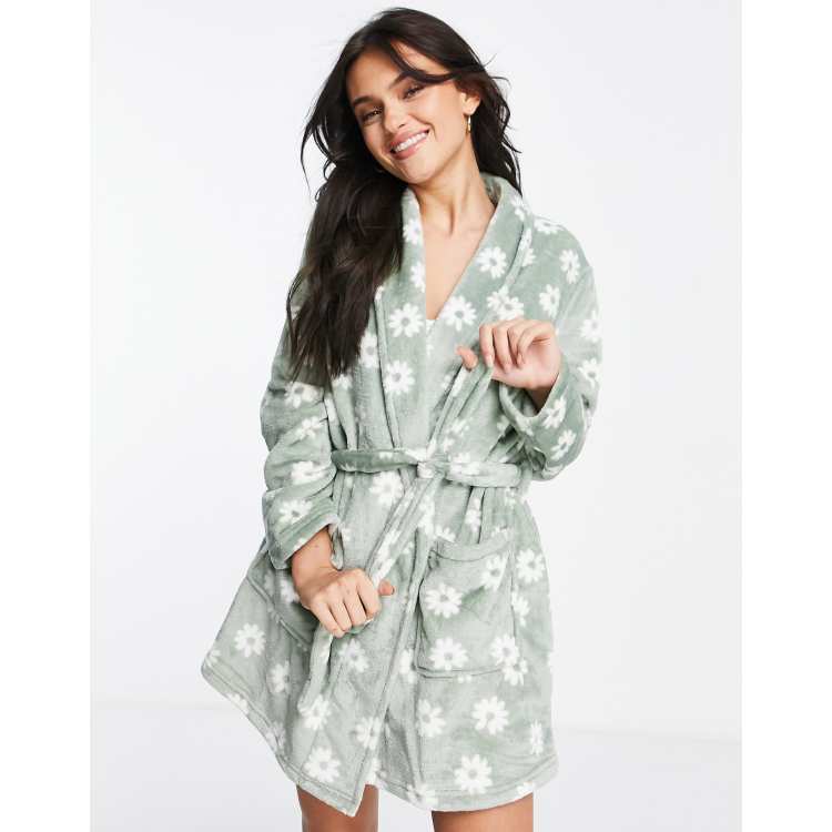 Sage Button Through Fleece Dressing Gown