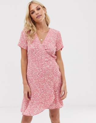 Stradivarius floral print wrap mini dress in pink | ASOS