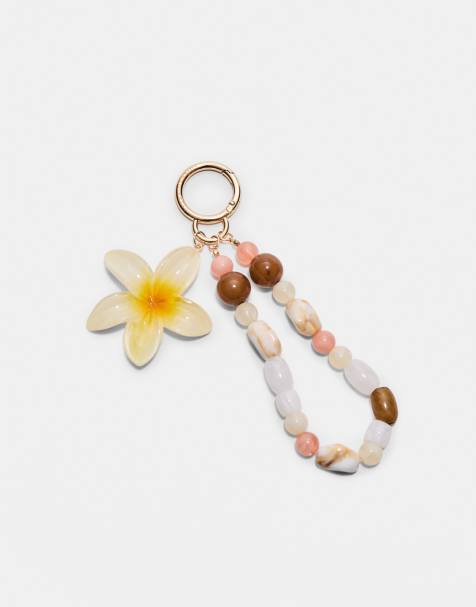 Stradivarius flower charm keyring in pale yellow - view 1