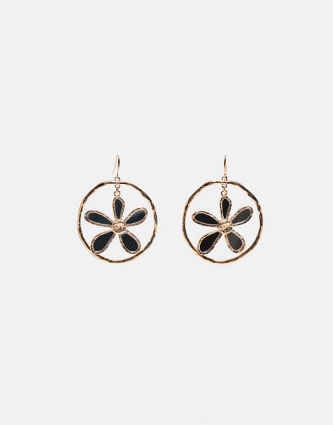 Stradivarius Flower hoop earring in gold - view 1