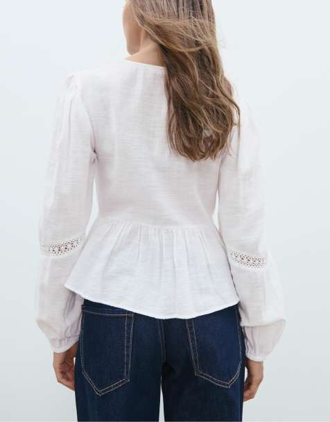 Stradivarius Flowing embroidered blouse in white