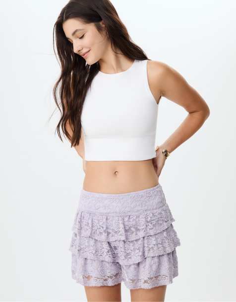 Stradivarius Flowing lace skort in lilac - view 1