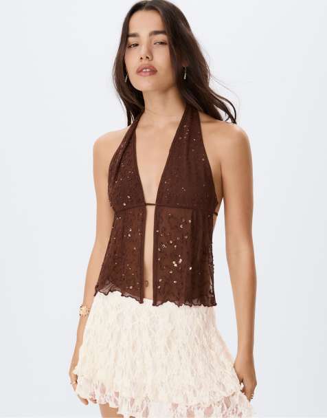 Stradivarius Flowing lace skort in vanilla