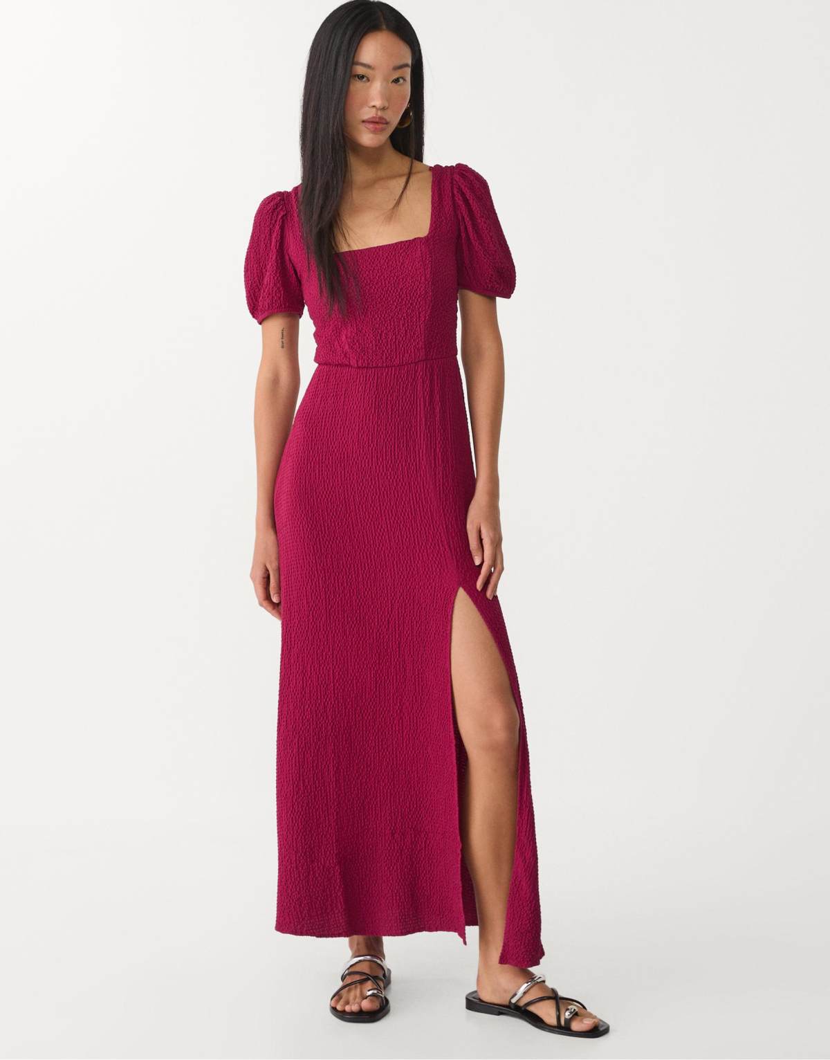 Stradivarius Flowing maxi dress with cross back in light pink