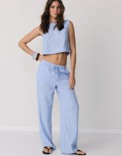 Stradivarius flowing metallic thread co-ord in blue - view 1