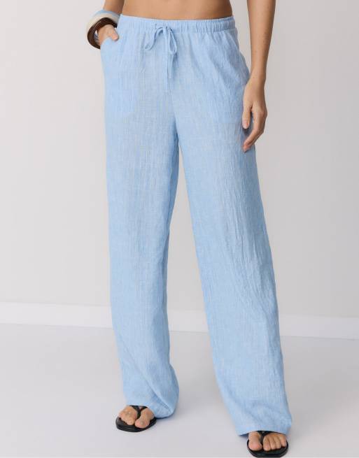Stradivarius Flowing metallic thread trousers in blue, 2 of 4