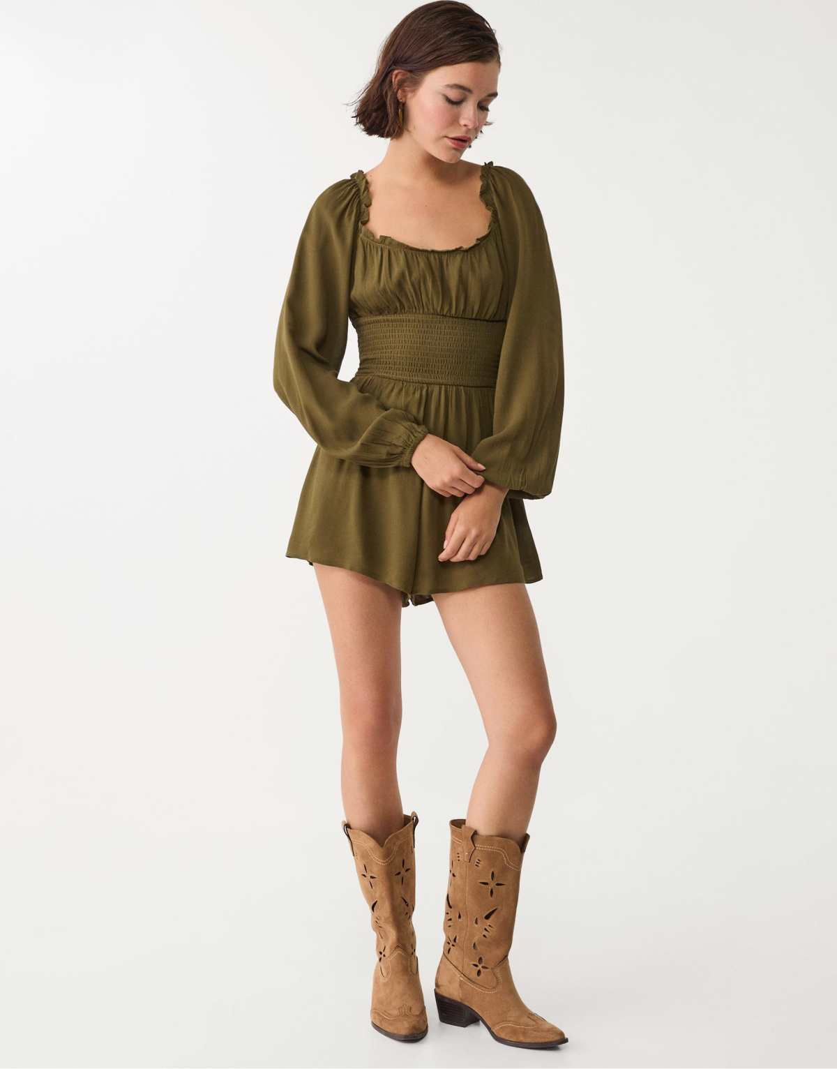 Stradivarius Flowing playsuit in khaki
