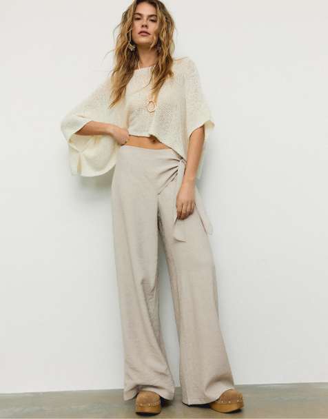 Stradivarius Flowing sarong trousers in stone - view 1