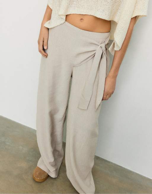 Stradivarius Flowing sarong trousers in stone, 2 of 4