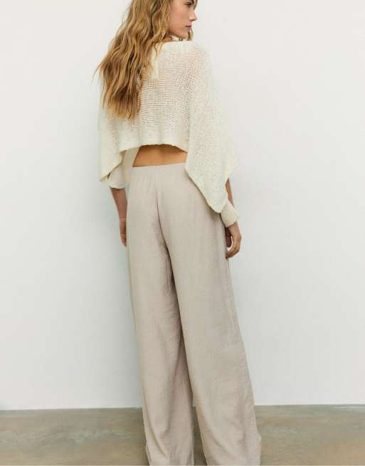 Stradivarius Flowing sarong trousers in stone, 4 of 4